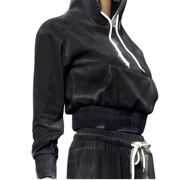 NO BOUNDARIES LUXE BLACK GLAM VELVETY SOFT CROPPED HOODIE JOGGER SET - Picture 3 of 8